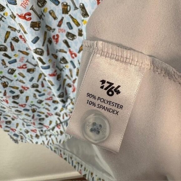 1764° Polo Shirt Mens Large Light Blue Lobster Beer Print Stretch Golf Allover - Picture 4 of 7